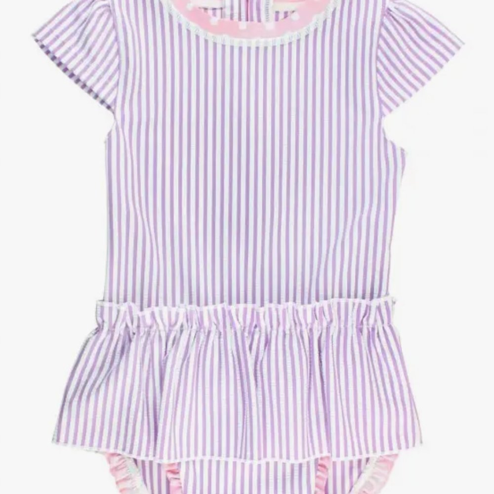Lilac Seersucker Peplum One Piece Swimsuit - Picture 2 of 9